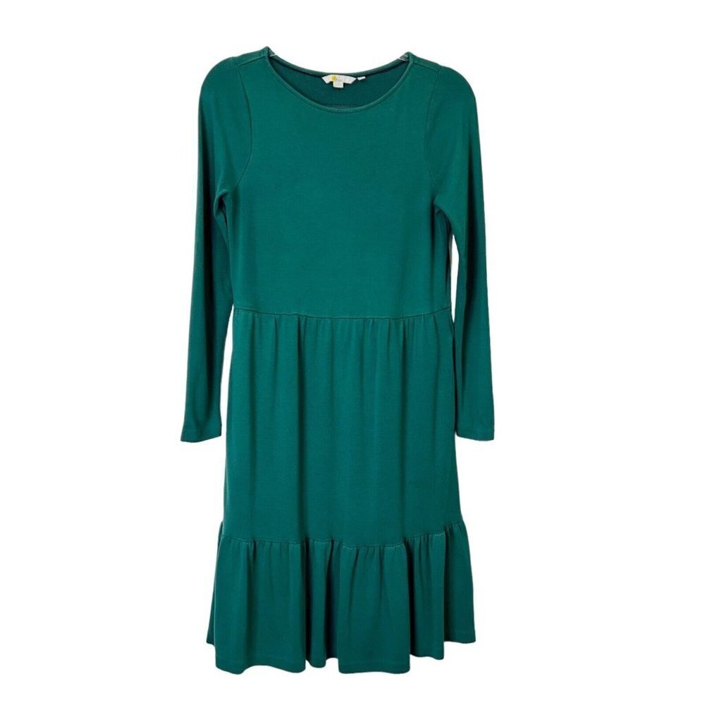 Boden Tiered Ruffle Ponte Dress Womens Size 8 Green Long Sleeves